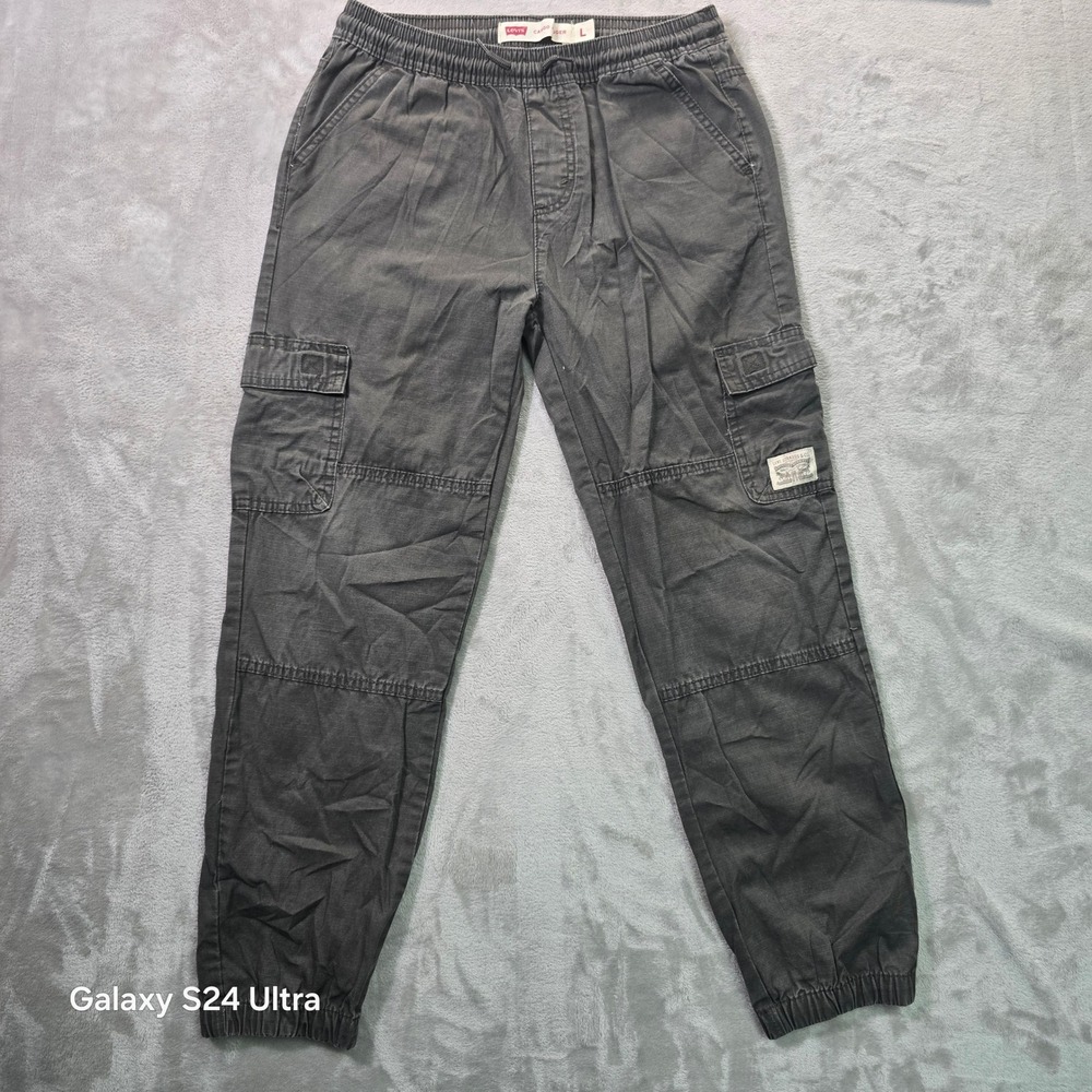 Levis Boys Cargo Jogger Pants Gray Ripstop Elastic Waist Size L 12-13 YRS